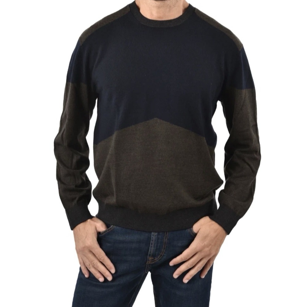 $159 Armani Exchange Men's Wool Blend Color block Sweater Brown/Navy Medium